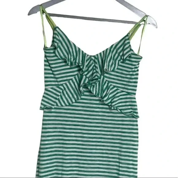 Max Studio S green & white striped ruffle top maxi‎ dress - Picture 2 of 7